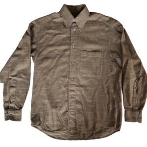 Ermenegildo Zegna Button Down Shirt Brown White Check Cotton Men Size S L/S